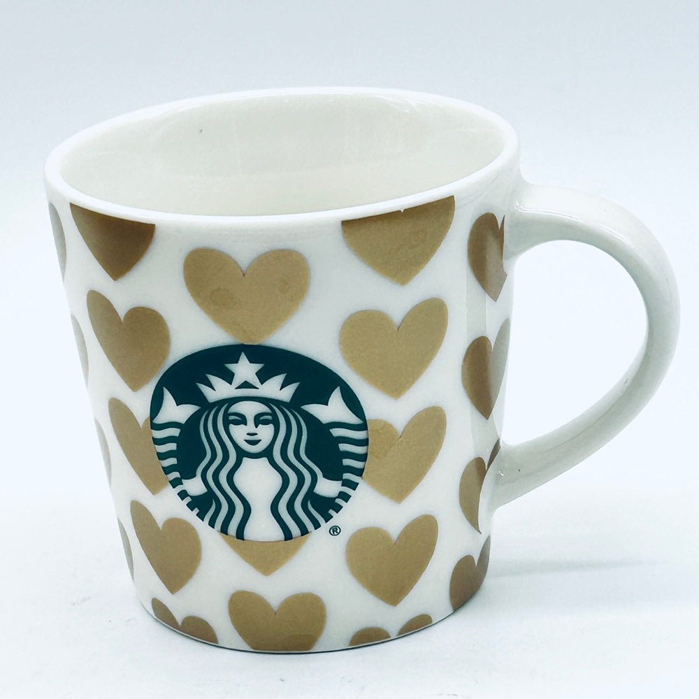 STARBUCKS Demitasse Espresso Mini Mug Coffee Cup 3 fl oz GOLD HEARTS 2015